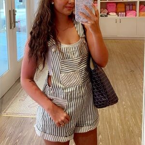 We The Free Ziggy Striped Shortalls in Green Stripe